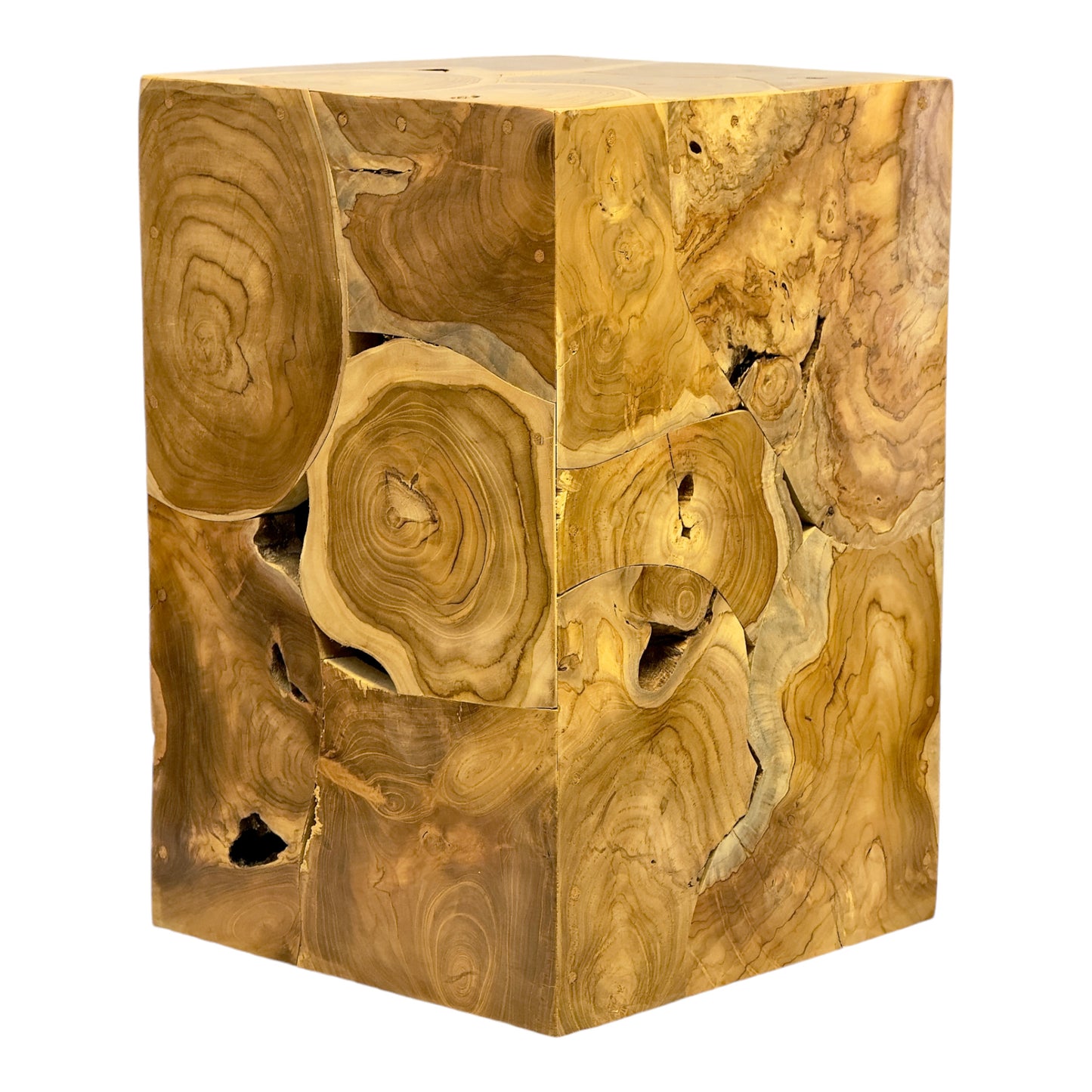 Holzmosaik Beistelltisch - Couchtisch Nachttisch Pflanzenhocker Hocker - Handgefertigt - 40&60x40x40 cm