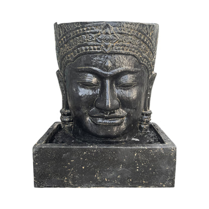 Khmer Kopf Springbrunnen - Garten Deko Wasserfall - Wetterfest - Steinguss Buddha Wasserspiel -  30x19x21 cm
