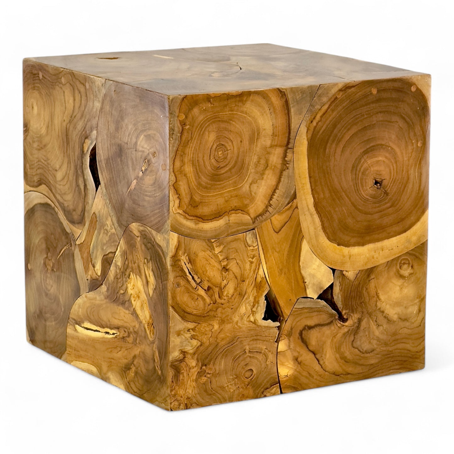 Holzmosaik Beistelltisch - Couchtisch Nachttisch Pflanzenhocker Hocker - Handgefertigt - 40&60x40x40 cm