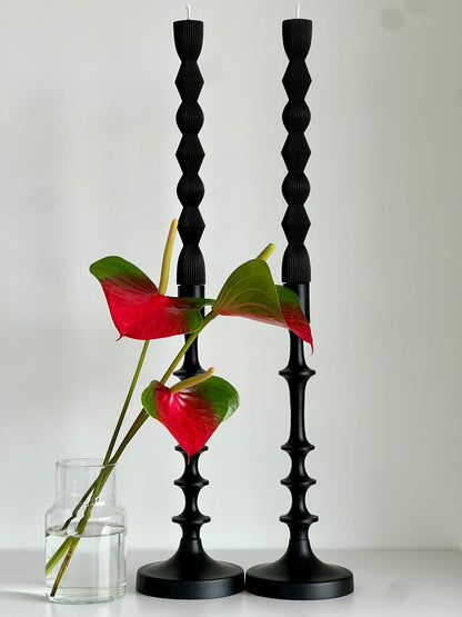 Bougie en cire d'abeille MADRID – Noire – Coulée à la main – Pour salon et décoration – Lot de 2 ou 4