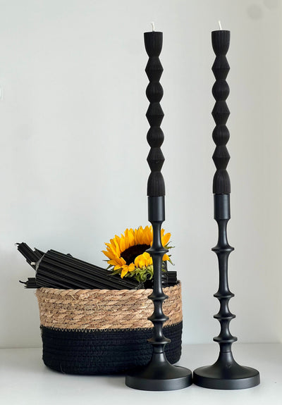 Beeswax candle MADRID – Black – Hand-poured – For living rooms &amp; decoration – 2x or 4x set