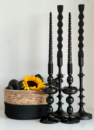 Beeswax Candle ROM – Black – Hand-poured – For Living Rooms &amp; Decoration – Set of 4