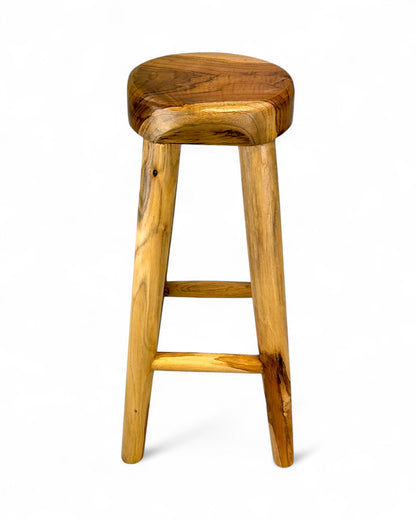 Solid wood bar stool – Handcrafted rustic wooden stool – Round seat for kitchen, bar &amp; dining area – 30x75 cm