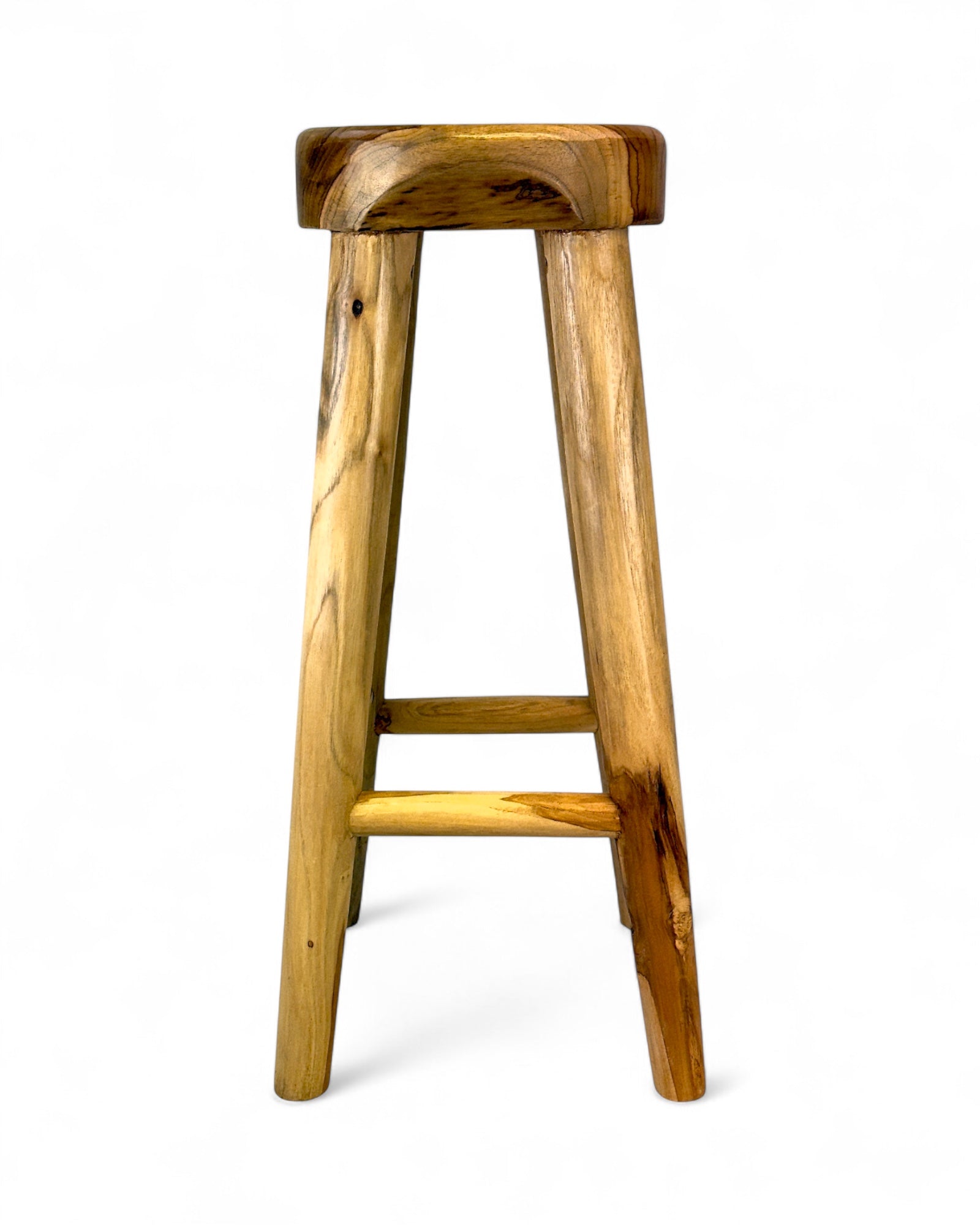 Tabouret de bar en bois massif – Tabouret rustique en bois artisanal – Assise ronde pour cuisine, bar et salle à manger – 30x75 cm