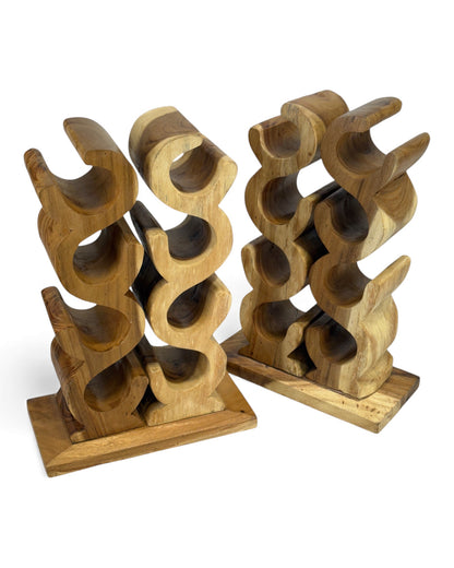 Holz Weinregal – Weinhalter Flaschenhalter - Küche Wohnzimmer Bar - Dekorativ Geschwungen – Aus Teakholz für 8 Flaschen – 60x40x20 cm