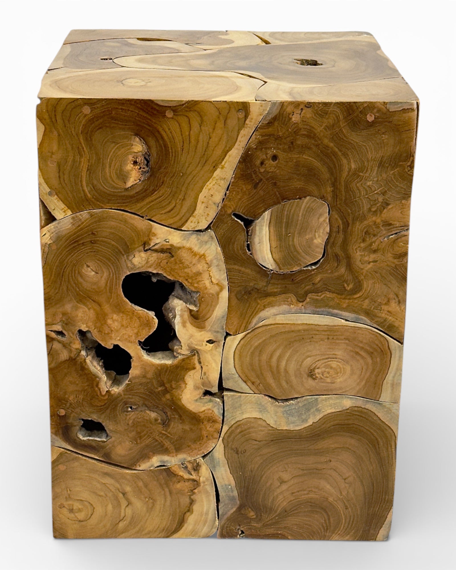 Wooden mosaic side table - coffee table, bedside table, plant stool - handmade - 40&amp;60x40x40 cm