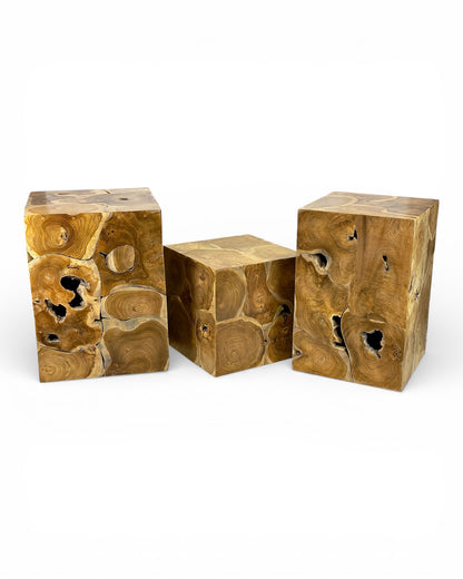 Wooden mosaic side table - coffee table, bedside table, plant stool - handmade - 40&amp;60x40x40 cm