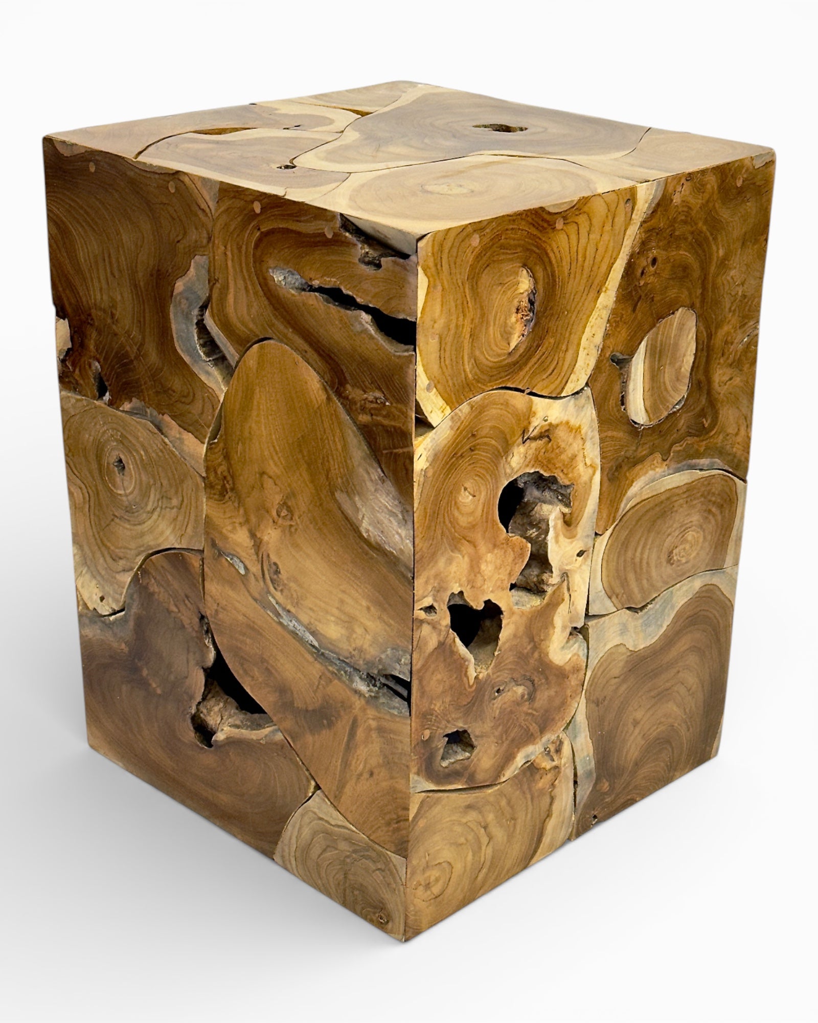 Wooden mosaic side table - coffee table, bedside table, plant stool - handmade - 40&amp;60x40x40 cm