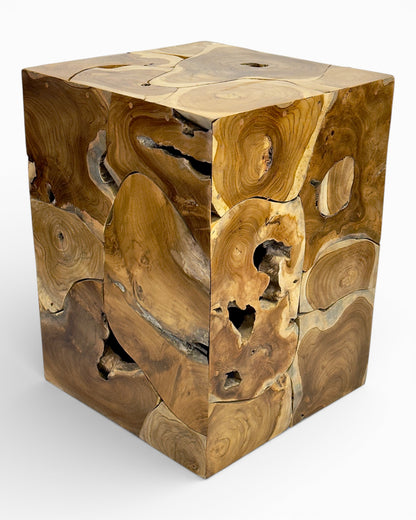 Wooden mosaic side table - coffee table, bedside table, plant stool - handmade - 40&amp;60x40x40 cm