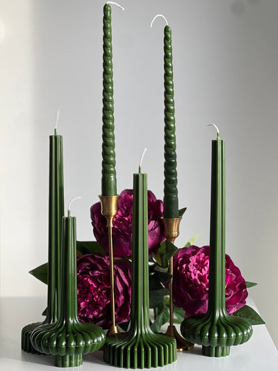 Bougie en cire d'abeille ROM – Verte – Coulée à la main – Pour salon et décoration – Lot de 4