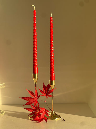 Bougie en cire d'abeille ROM – Rouge – Coulée à la main – Pour salons et décoration – Lot de 4