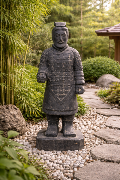 Terrakotta Krieger Statue 100 cm – Asiatische Gartenfigur aus Steinguss – Wetterfeste XXL Skulptur 40 kg – Premium Gartendeko