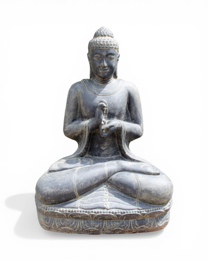 FaHome large dark grey stone Buddha statue in meditative pose, 150cm, for outdoor use.