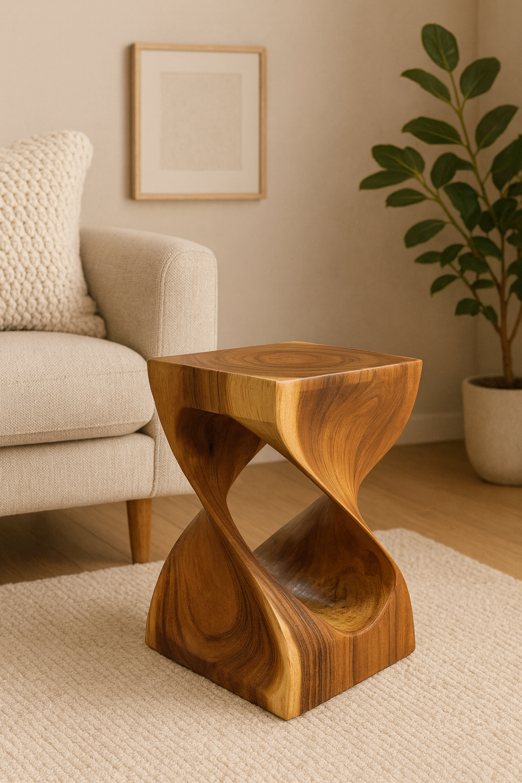 Holzhocker - Beistelltisch Blumenhocker Ablagetisch - Unikat Handgefertigt  - Gedreht aus massivem Samanholz - 40x30x30 cm