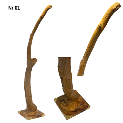 Teakholz Standfuß Naturwurzel – handgefertigtes Massivholz Unikat, dekorativer Holzfuß für Lampen & Wohnraum - 180–200 cm Höhe Ø 8–13 cm