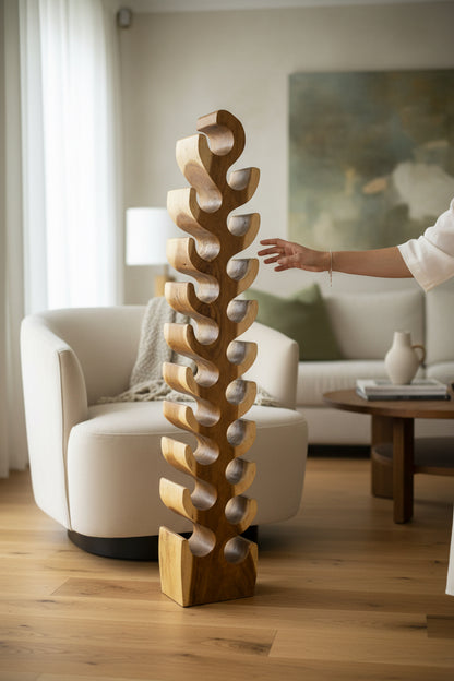 Weinregal Massiv XXL – Weinhalter Flaschenhalter - Handgefertigt Edel Hochwertig – Aus Teakholz für 18 Flaschen – 150x30x18 cm