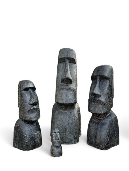 Moai Kopf Statue - Garten Deko Skulptur - Wetterfest - Rapa-Nui Osterinsel-Figur aus Lavasand Grau - 150x49x47 cm