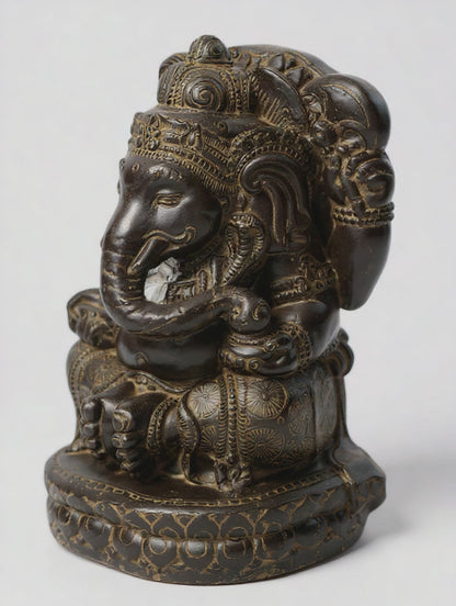 Ganesha Skulptur - Deko Raumdeko Kunstwerk - Hindu Gottheit des Glückes - Steingemisch Elefant Gelb - 45x25x25 cm