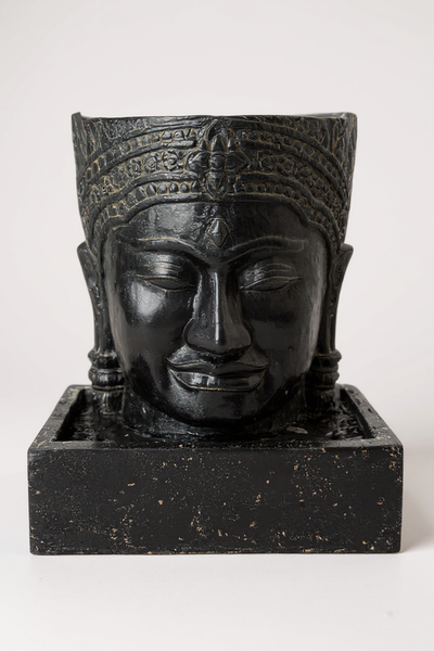 Khmer Head Fountain - Garden Decoration Waterfall - Weatherproof - Cast Stone Buddha Water Feature - 57x48.5x28 cm