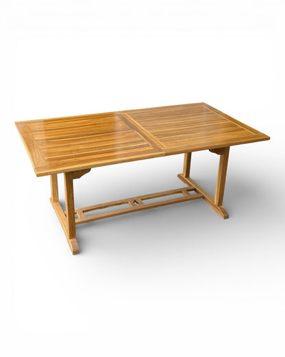 Ausziehbarer eckiger Teakholz-Gartentisch – Einzigartiges Unikat mit natürlicher Eleganz für Garten, Terrasse und Wintergarten – Teakholz – 180 cm bis 240 cm x 100 cm x 75 cm