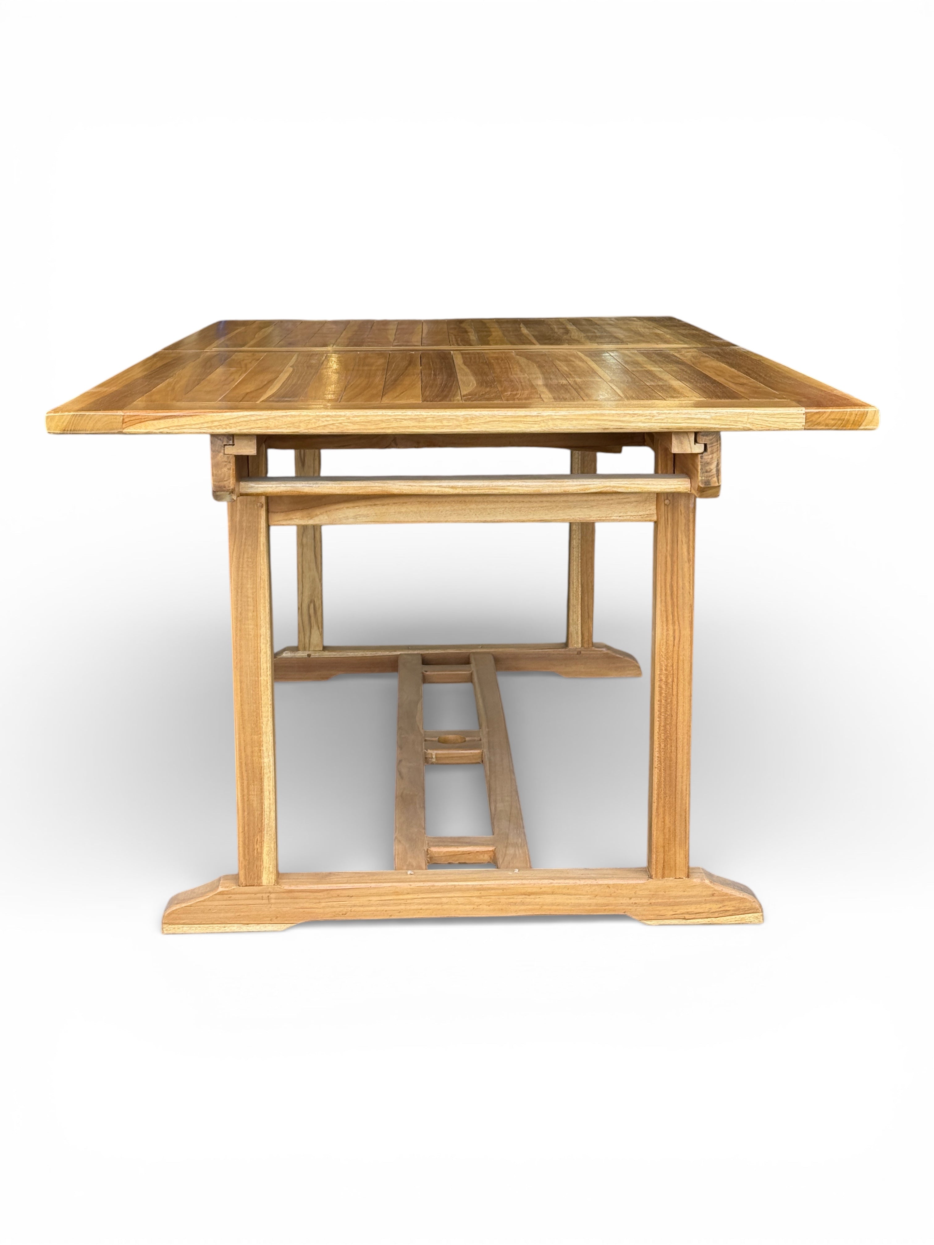 Ausziehbarer eckiger Teakholz-Gartentisch – Einzigartiges Unikat mit natürlicher Eleganz für Garten, Terrasse und Wintergarten – Teakholz – 180 cm bis 240 cm x 100 cm x 75 cm