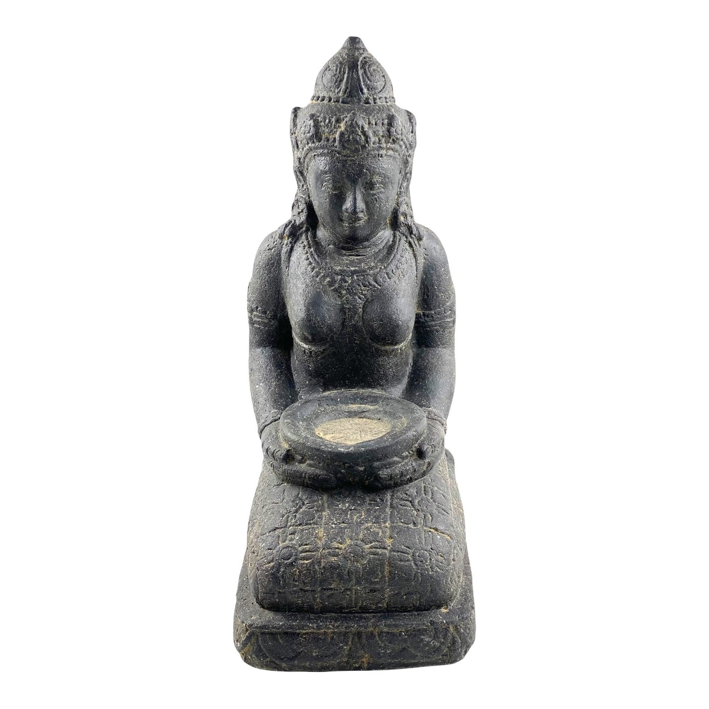 Dewi Sri Stone Statue Lava Sand Bowl Approx. 50 cm Sitting Garden Sculpture Cast Figure