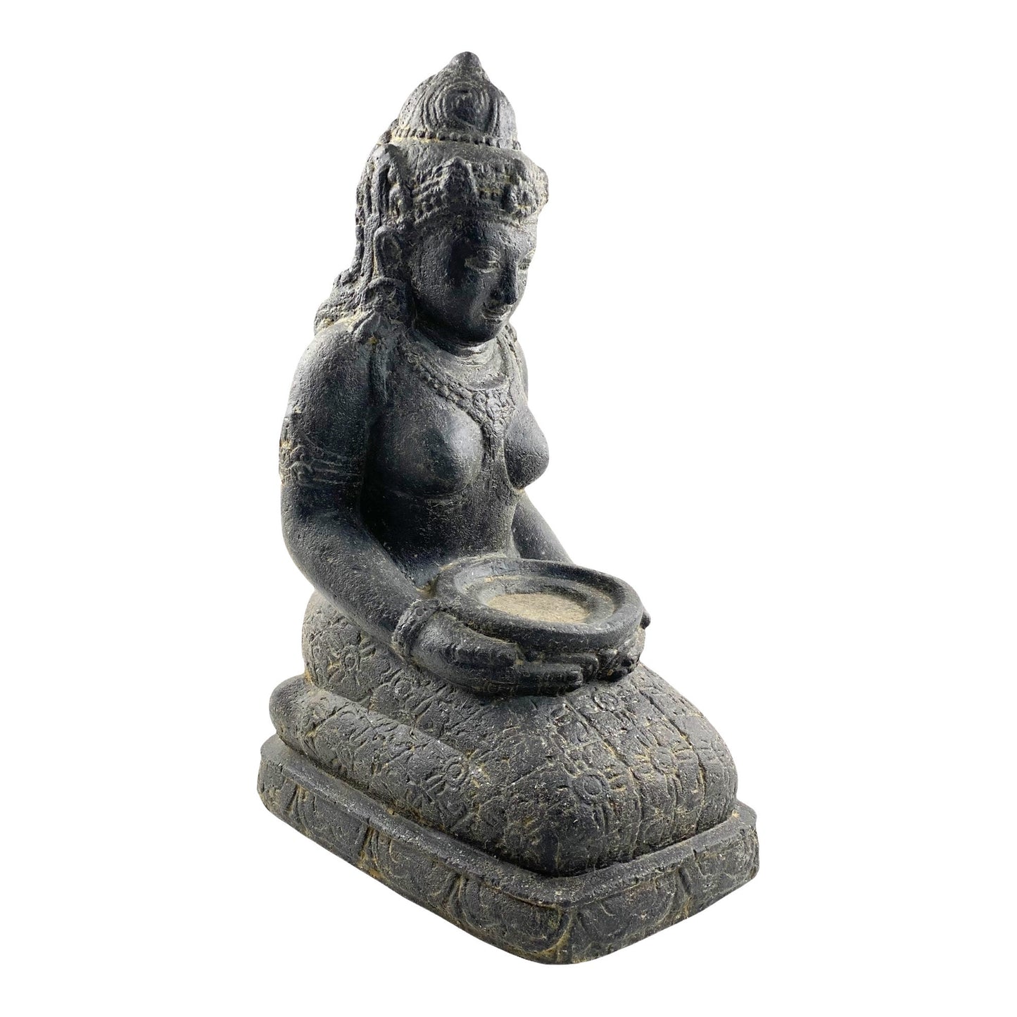 Dewi Sri Stone Statue Lava Sand Bowl Approx. 50 cm Sitting Garden Sculpture Cast Figure