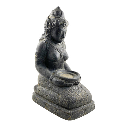 Dewi Sri Stone Statue Lava Sand Bowl Approx. 50 cm Sitting Garden Sculpture Cast Figure