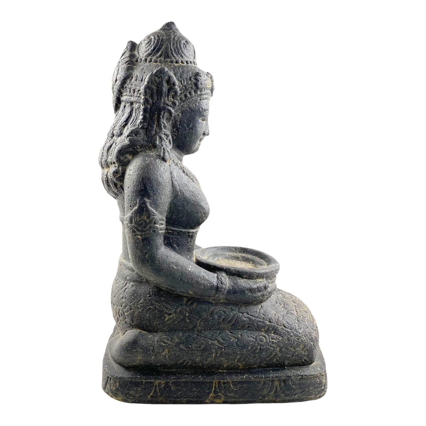 Dewi Sri Stone Statue Lava Sand Bowl Approx. 50 cm Sitting Garden Sculpture Cast Figure