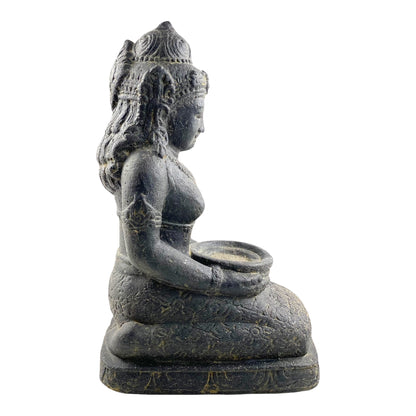 Dewi Sri Stone Statue Lava Sand Bowl Approx. 50 cm Sitting Garden Sculpture Cast Figure