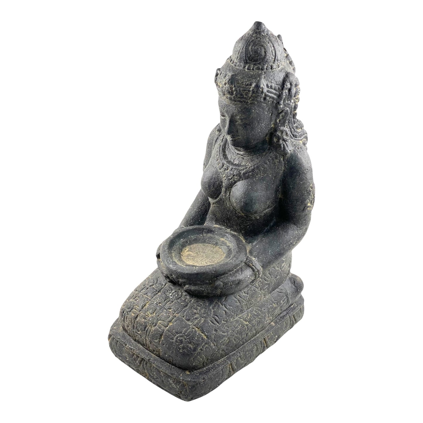 Dewi Sri Stone Statue Lava Sand Bowl Approx. 50 cm Sitting Garden Sculpture Cast Figure