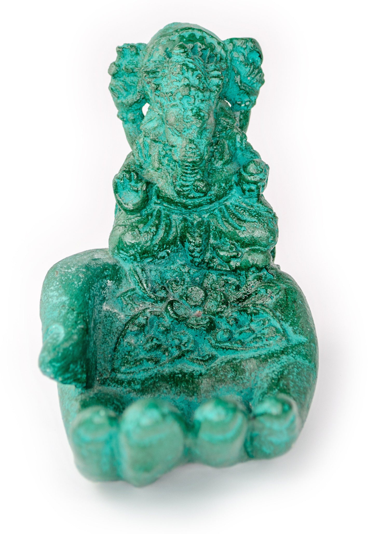 Ganesha Stone Hand Sculpture Figure Incense Stick Holder Elephant Approx. 15cm Green Decoration