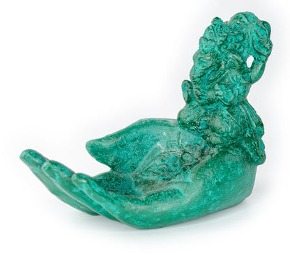 Ganesha Stone Hand Sculpture Figure Incense Stick Holder Elephant Approx. 15cm Green Decoration