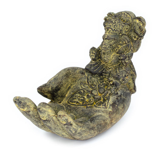 Ganesha Hand Skulptur - Deko Raumdeko Seifenschale Räucherstäbchen - Hindu Gottheit des Glückes - Elefant Gelb - 13x9x15 cm