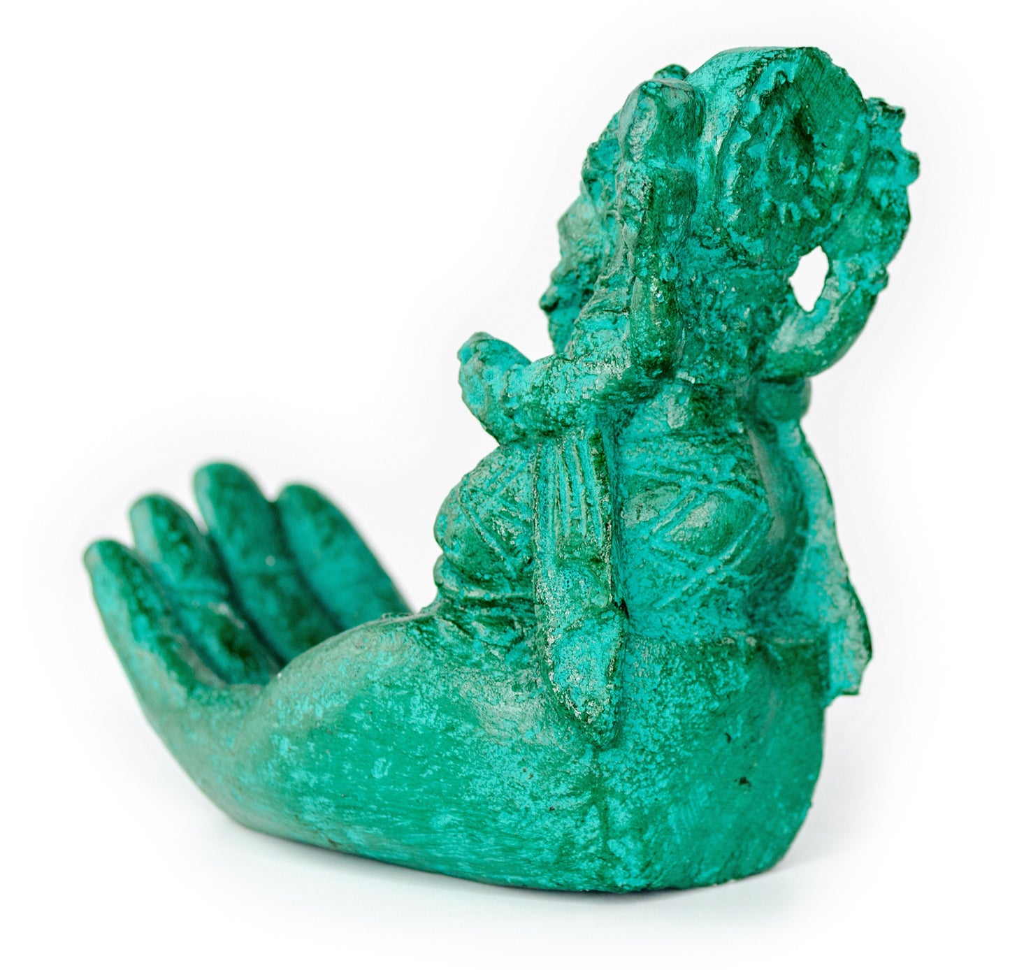 Ganesha Stone Hand Sculpture Figure Incense Stick Holder Elephant Approx. 15cm Green Decoration