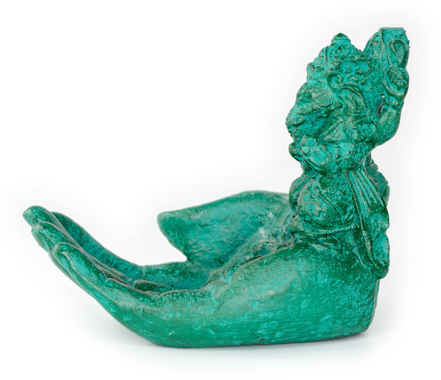 Ganesha Stone Hand Sculpture Figure Incense Stick Holder Elephant Approx. 15cm Green Decoration