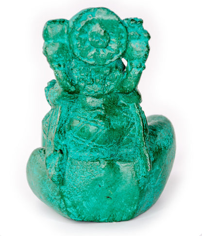 Ganesha Stone Hand Sculpture Figure Incense Stick Holder Elephant Approx. 15cm Green Decoration