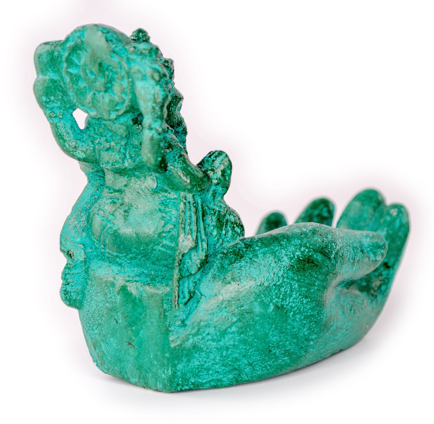 Ganesha Stone Hand Sculpture Figure Incense Stick Holder Elephant Approx. 15cm Green Decoration