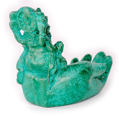 Ganesha Stone Hand Sculpture Figure Incense Stick Holder Elephant Approx. 15cm Green Decoration