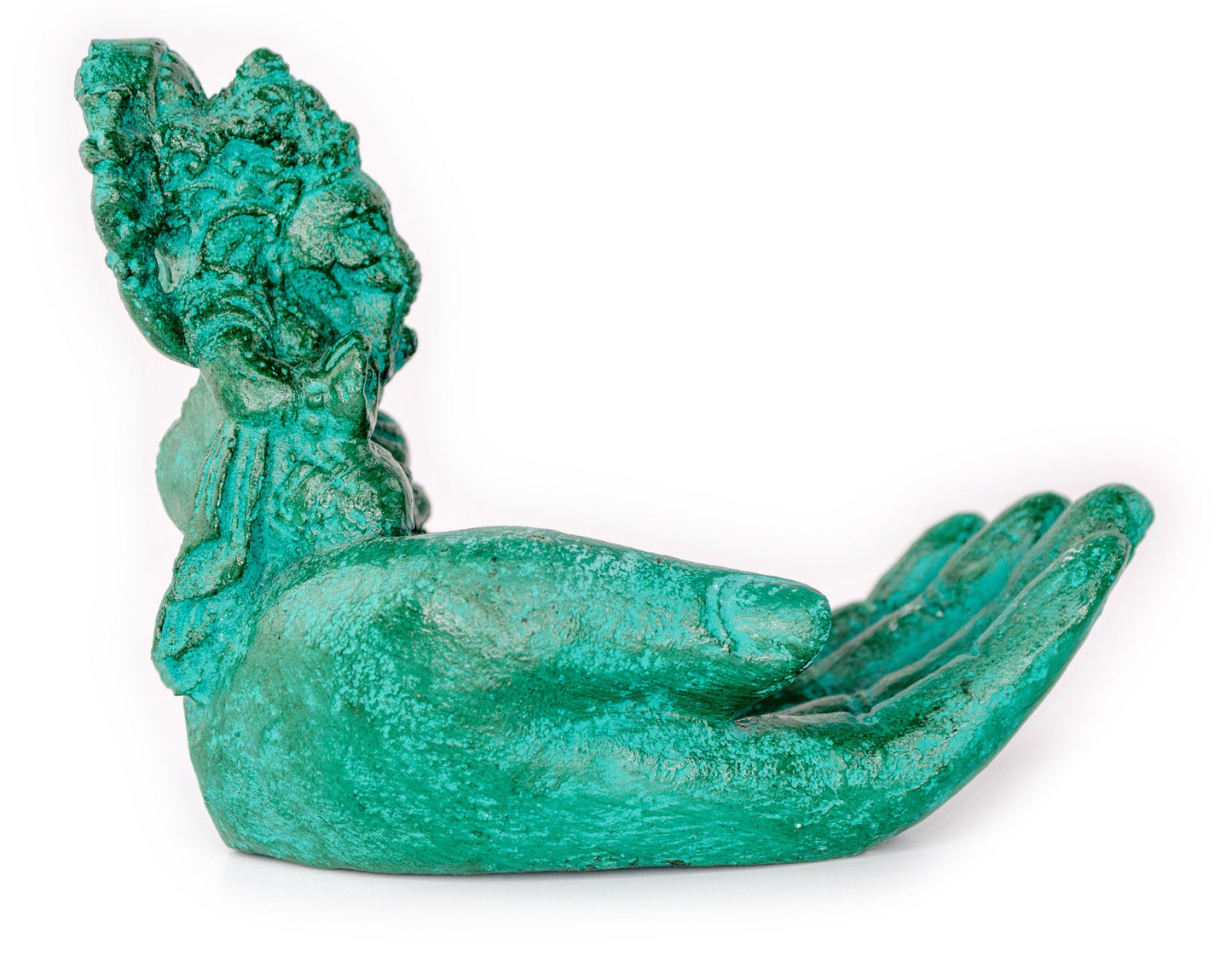 Ganesha Stone Hand Sculpture Figure Incense Stick Holder Elephant Approx. 15cm Green Decoration