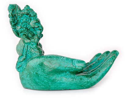 Ganesha Stone Hand Sculpture Figure Incense Stick Holder Elephant Approx. 15cm Green Decoration