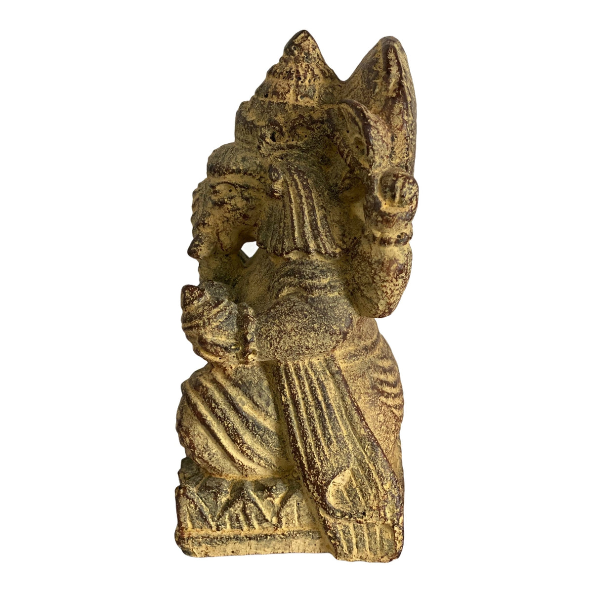 Ganesha Sculpture - Decorative Room Decoration Artwork - Hindu Deity of Good Luck - Stone Mixture Elephant Yellow - 14x8.5x6 cm