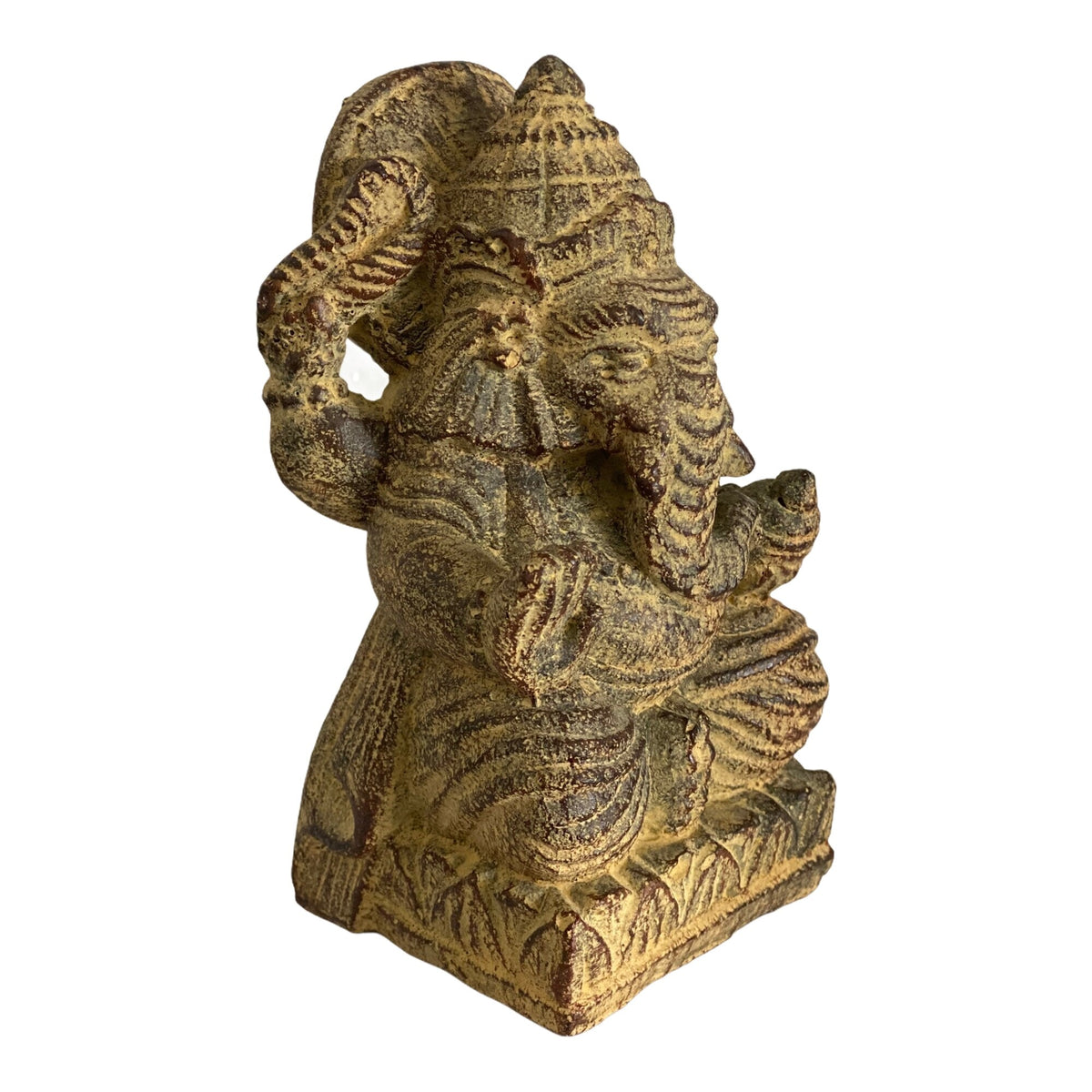 Sculpture de Ganesh - Décoration de pièce - Déité hindoue de la bonne chance - Mélange de pierres Éléphant jaune - 14 x 8,5 x 6 cm