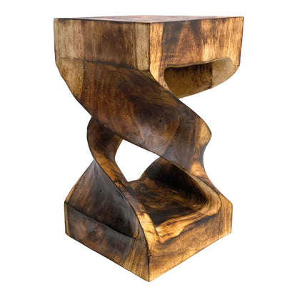 Wooden side table: Flambéed, handmade &amp; high-quality wooden stool (50x28x28)