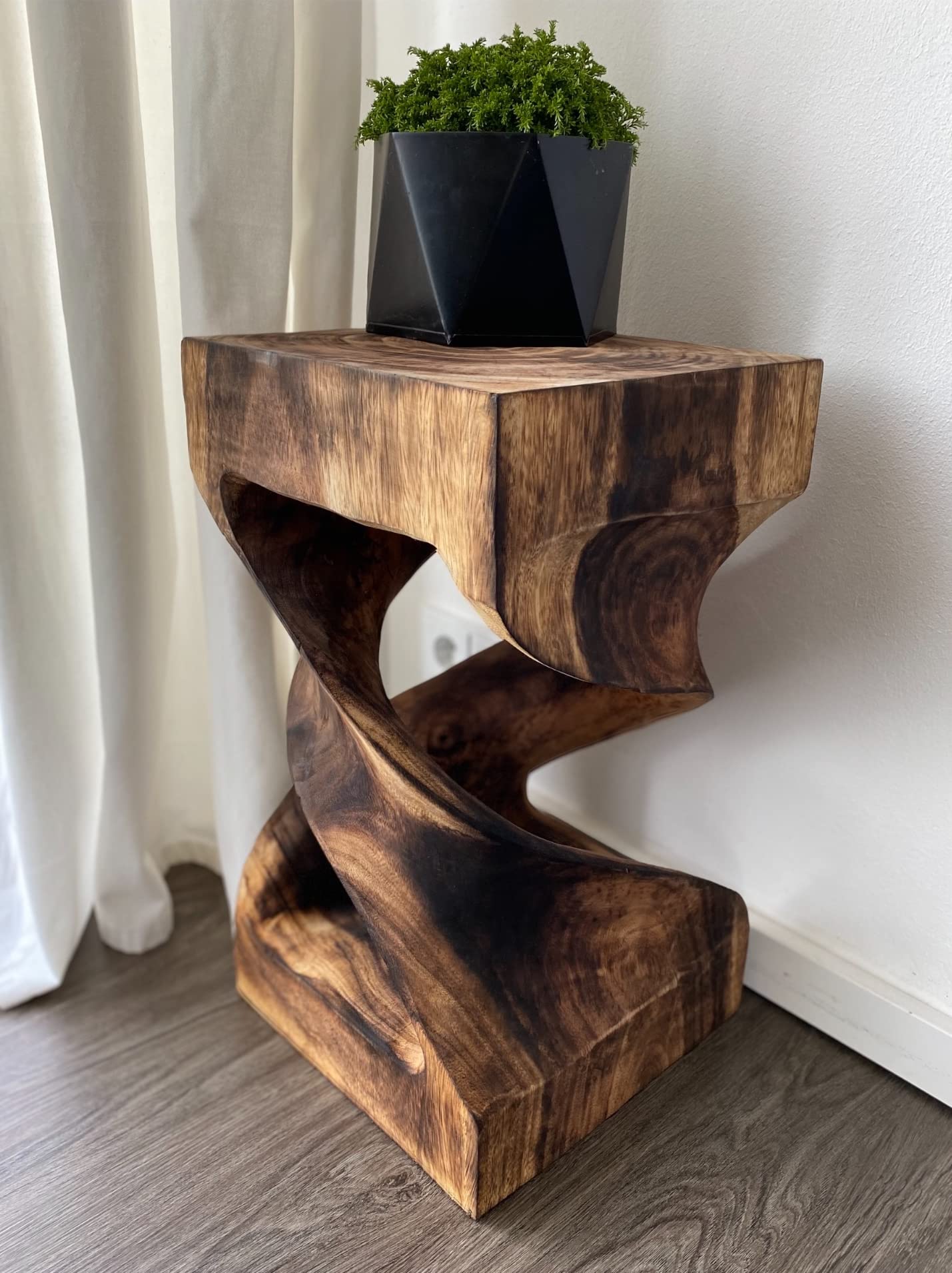 Wooden side table: Flambéed, handmade &amp; high-quality wooden stool (50x28x28)