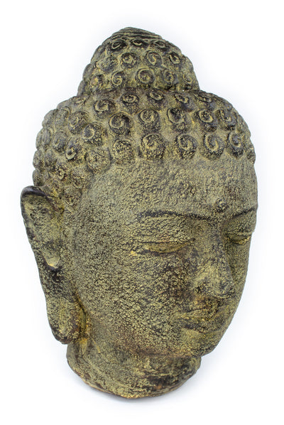 Tête de Bouddha - Décoration de jardin - Figurine en pierre moulée résistante aux intempéries - Mélange de pierres jaunes - 30 x 19 x 21 cm