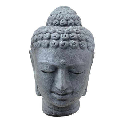 Buddha Head - Garden Decoration Room Decoration - Cast Stone Figure Weatherproof - Stone Mix Grey - 30x19x21 cm