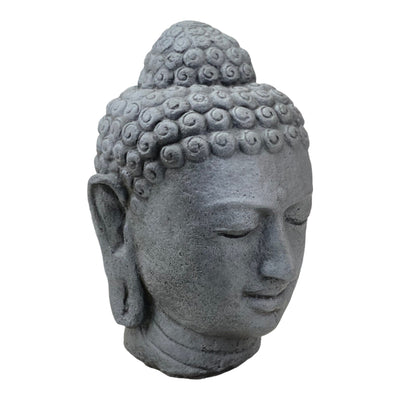 Buddha Head - Garden Decoration Room Decoration - Cast Stone Figure Weatherproof - Stone Mix Grey - 30x19x21 cm