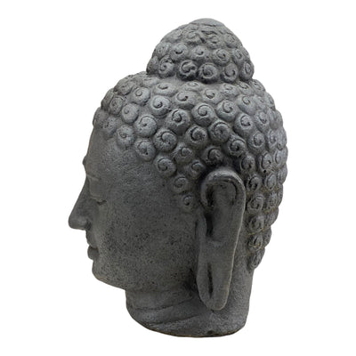 Buddha Head - Garden Decoration Room Decoration - Cast Stone Figure Weatherproof - Stone Mix Grey - 30x19x21 cm