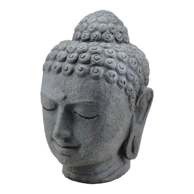Buddha Head - Garden Decoration Room Decoration - Cast Stone Figure Weatherproof - Stone Mix Grey - 30x19x21 cm
